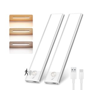 Liyade LED-skåpbelysning med rörelsedetektor, USB-/batteridriven underskåpslampa, uppladdningsbar skåplampa för kök, garderob, trappa och husbil, 2 st.